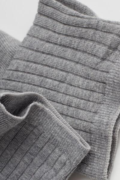 Grey Blend Ribbed Short Socks, , large image number 1