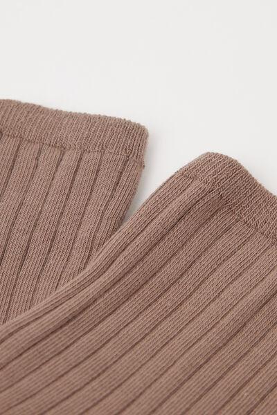 Brown Ribbed Short Socks, , large image number 1