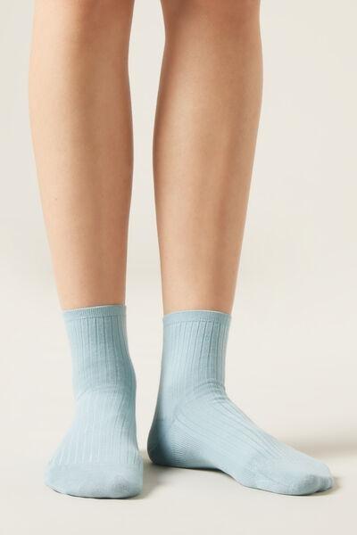 Blue Ribbed Short Socks, , large image number 0