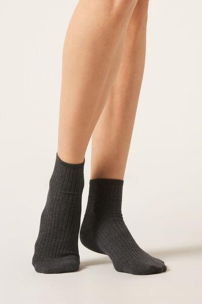 Grey Ribbed Short Socks, , medium
