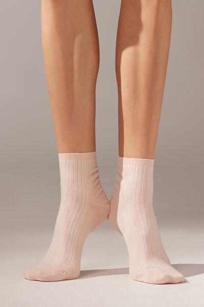 Pink Ribbed Short Cotton Socks, No Colour, large image number 0