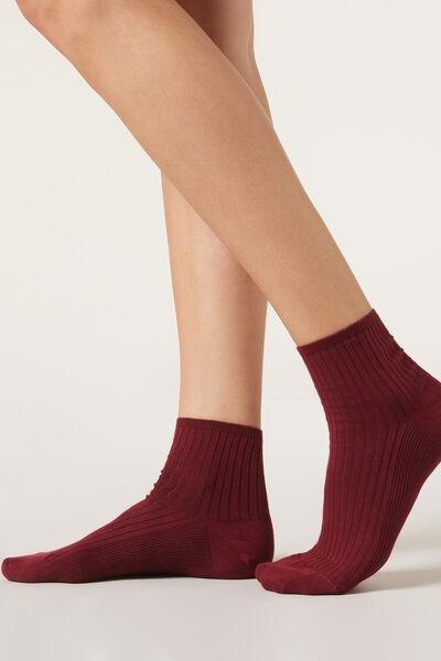 Red Ribbed Short Socks, , large image number 0