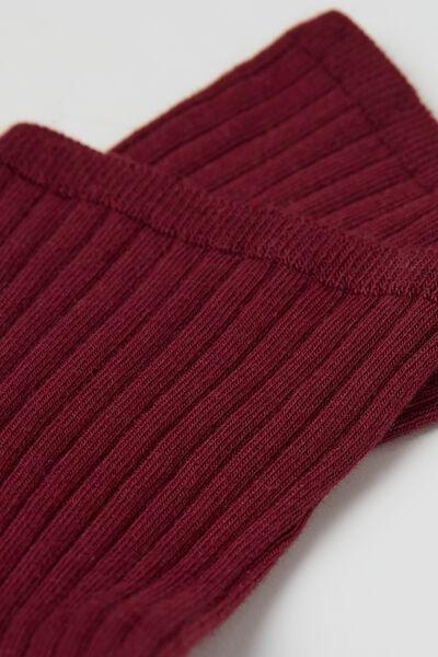 Red Ribbed Short Socks, , large image number 1