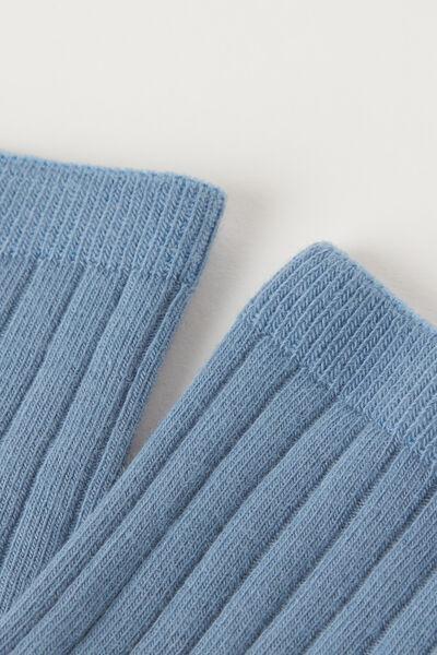 Blue Ribbed Short Cotton Socks, No Colour, large image number 1