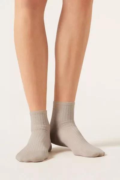 Beige Ribbed Short Socks, 5501_9985, large image number 0