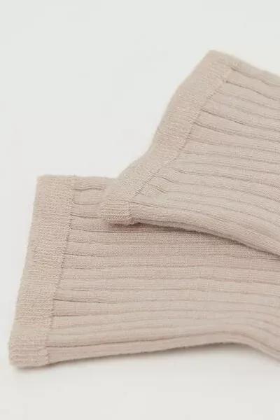 Beige Ribbed Short Socks, 5501_9985, large image number 1