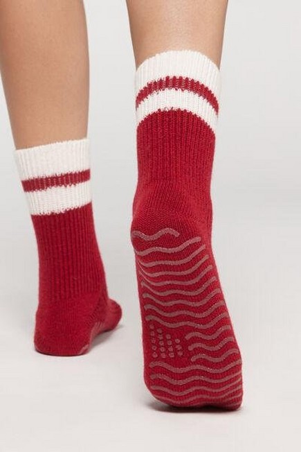 Calzedonia - Red Cashmere And Wool Non-Slip Socks, Unisex