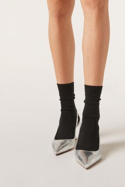 Black Wool And Cotton Short Socks, , medium