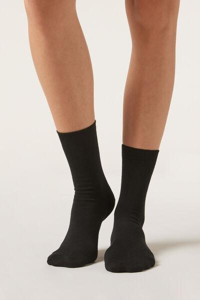 Black Wool And Cotton Short Socks, Black, large image number 1