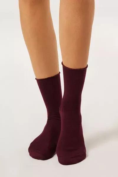 Burgundy Raw Edge Wool Short Socks, 5501_174D, large image number 0