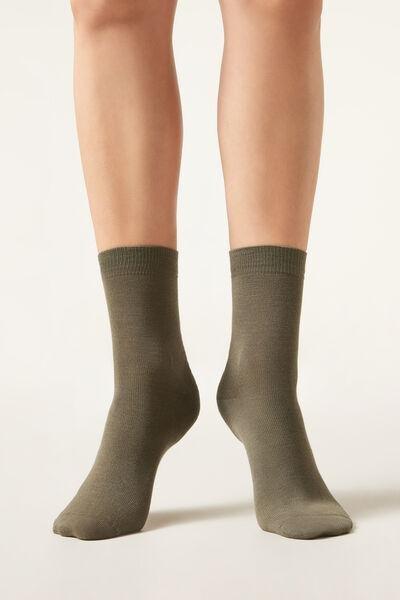 Green Wool And Cotton Short Socks, 5501_378D, large image number 0