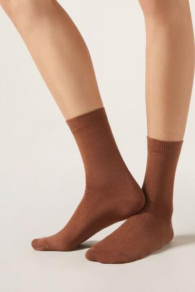 Brown Wool And Cotton Short Socks, , medium