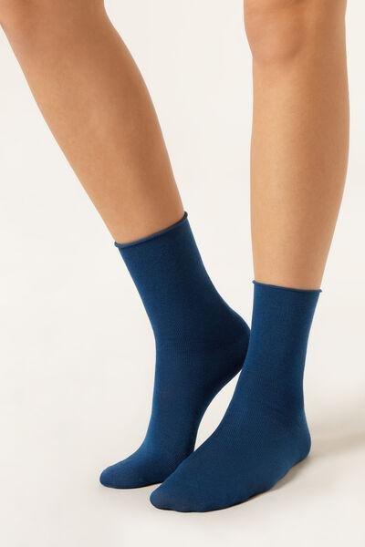 Blue Raw Edge Wool Short Socks, 5501_609D, medium