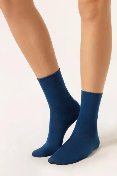 Blue Raw Edge Wool Short Socks, 5501_609D, medium