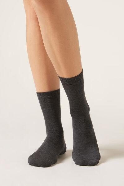 Grey Wool And Cotton Short Socks, Charcoal Grey Blend, large image number 0