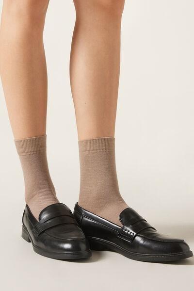 Brown Wool And Cotton Short Socks, 5501_9124           , large image number 1