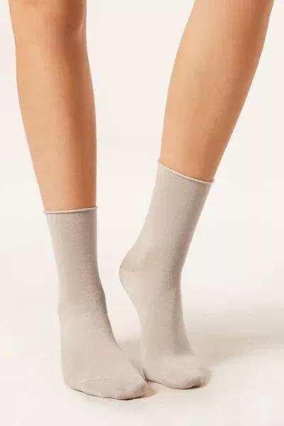 Beige Raw Edge Wool Short Socks, 5501_9985, large image number 0