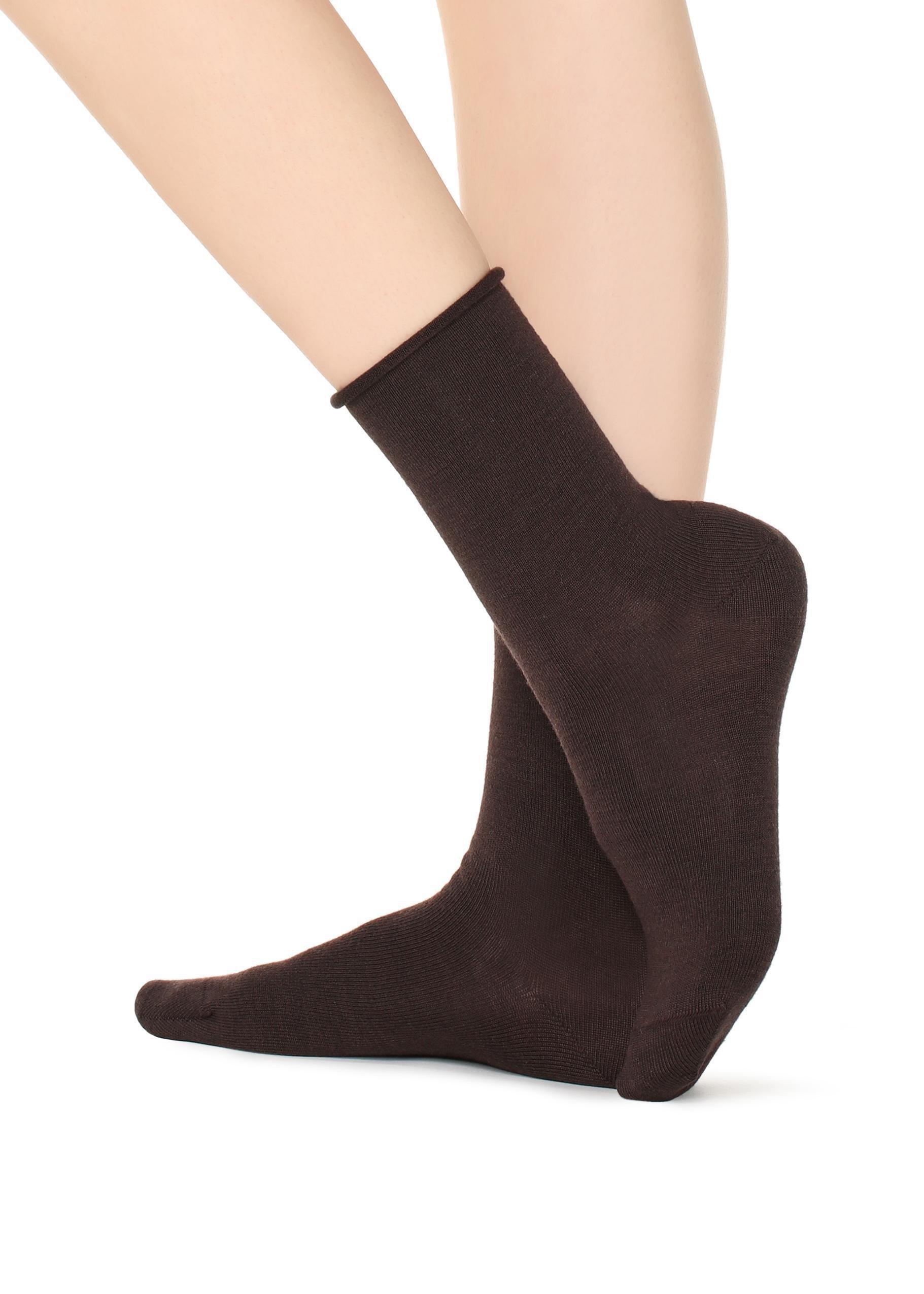 Brown Wool And Cotton Short Socks - One-Size, , large image number 0