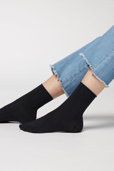 Blue Wool And Cotton Short Socks - One-Size, Blue, large image number 0