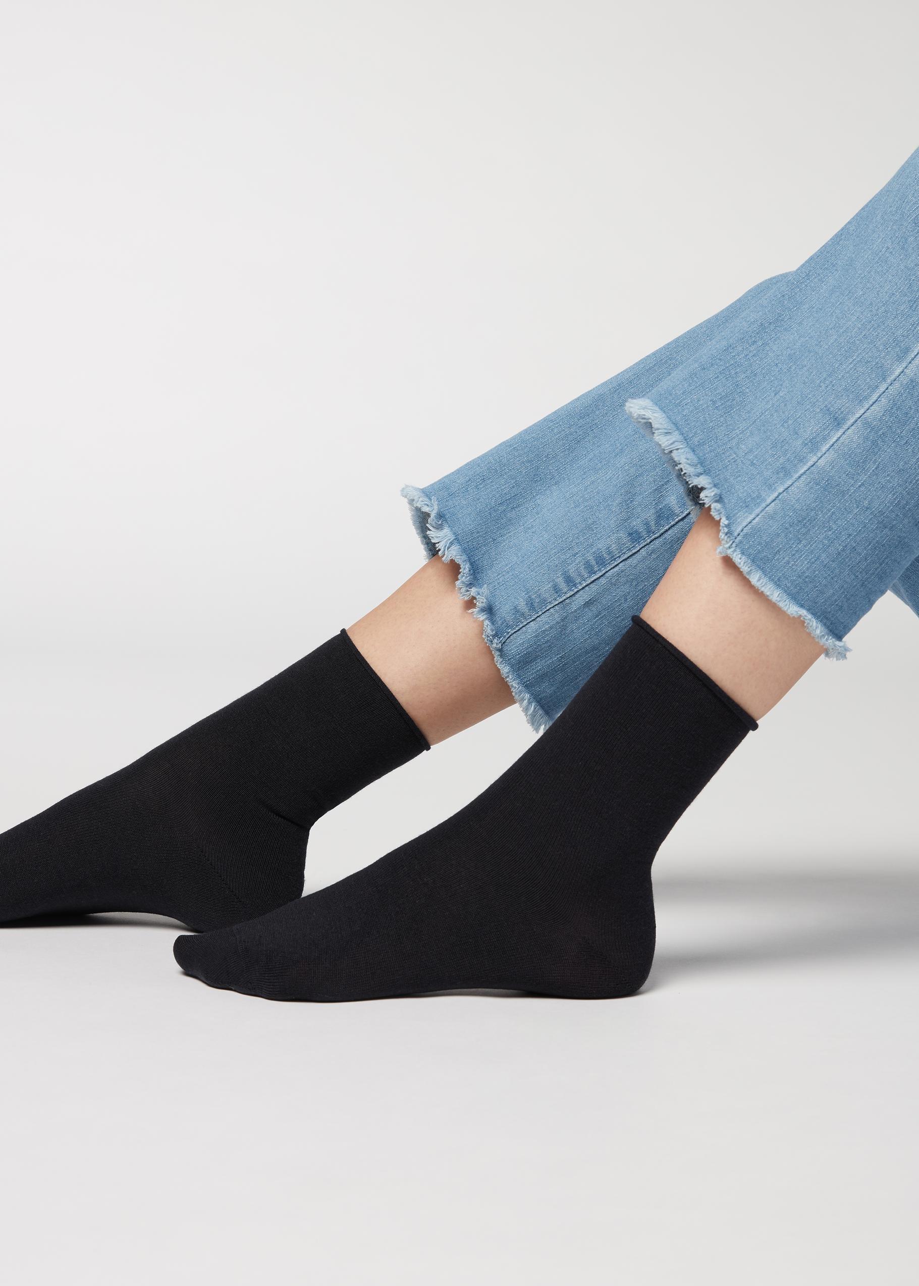 Blue Wool And Cotton Short Socks - One-Size, Blue, large image number 1