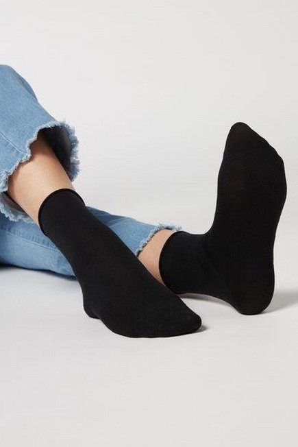Calzedonia - Black Wool And Cotton Short Socks, Women - One-Size