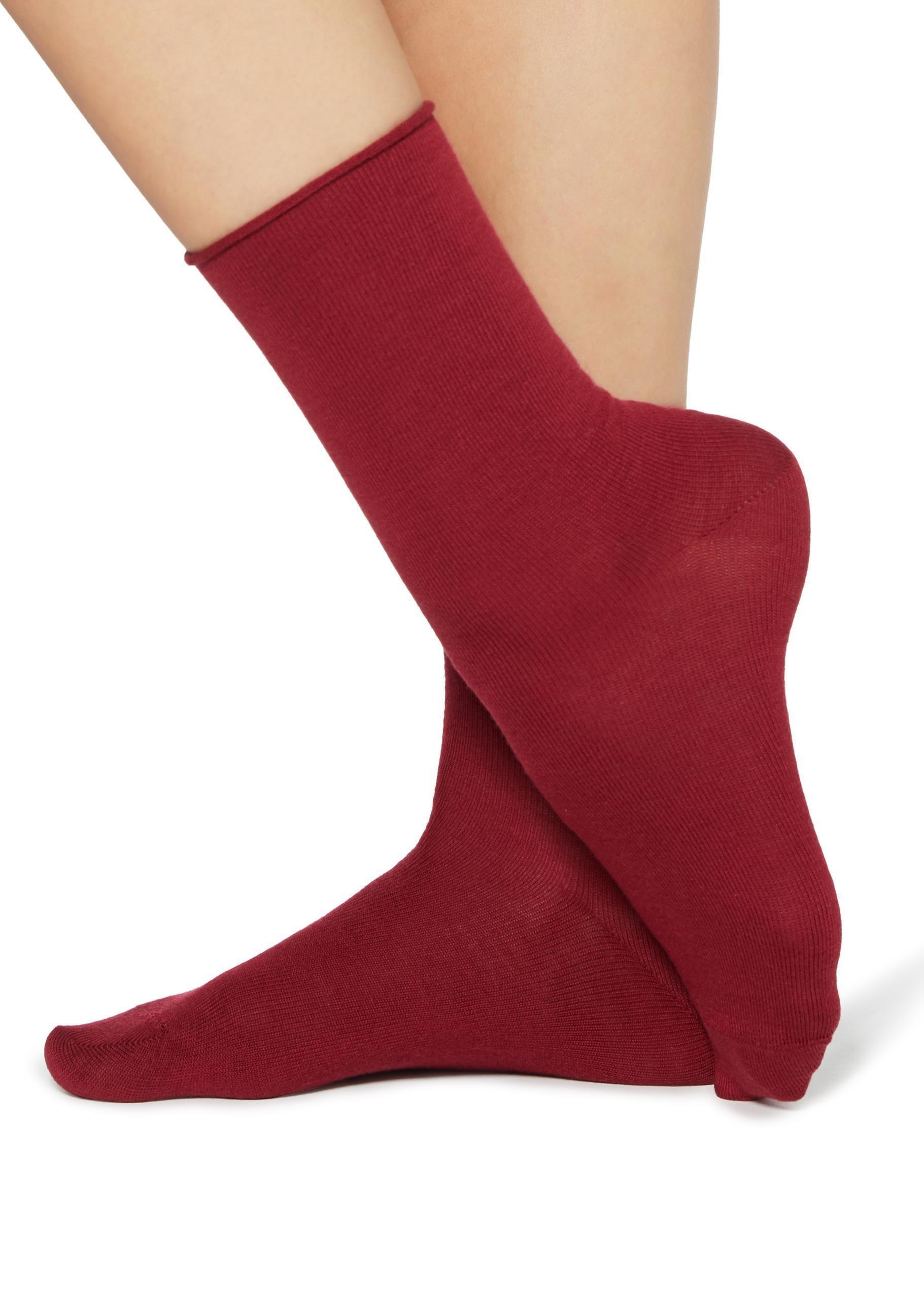 Dark Red Wool And Cotton Short Socks, Women - One-Size, Dark Red, large image number 0