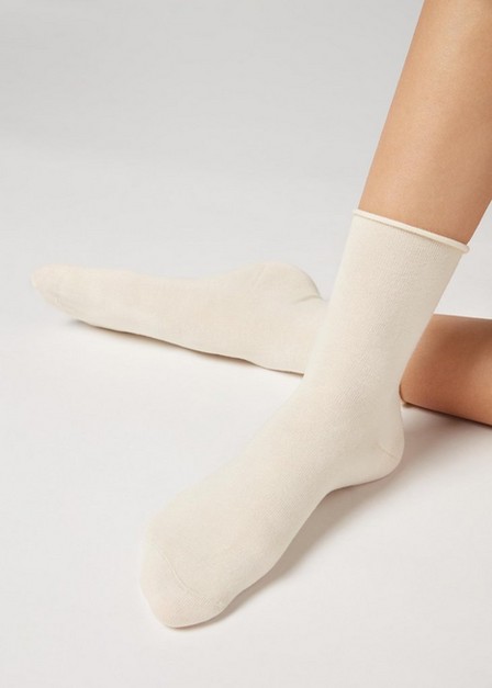 Calzedonia - Milk White Wool And Cotton Short Socks, Women - One-Size