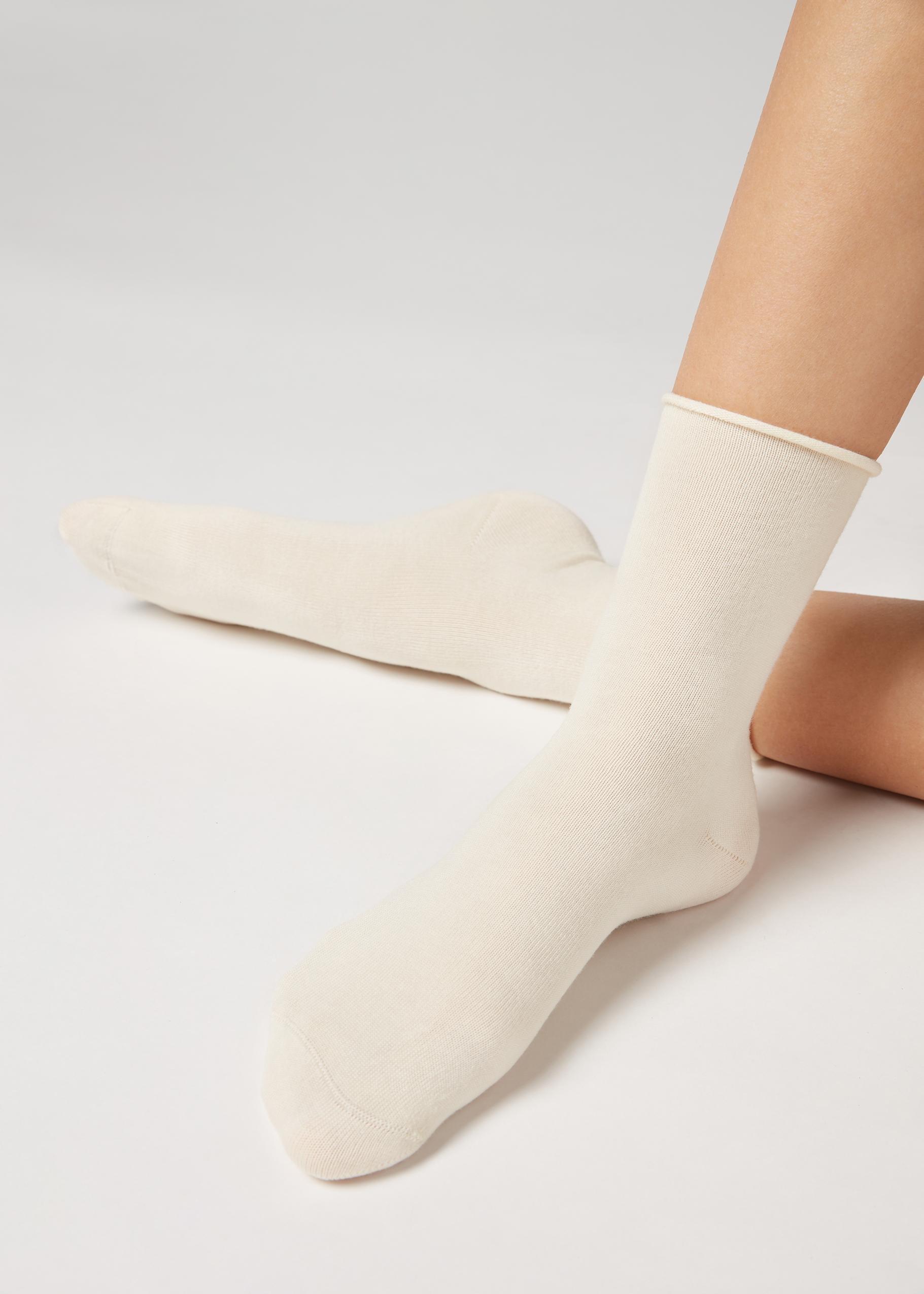 White Wool And Cotton Short Socks - One-Size, Milk White, large image number 0