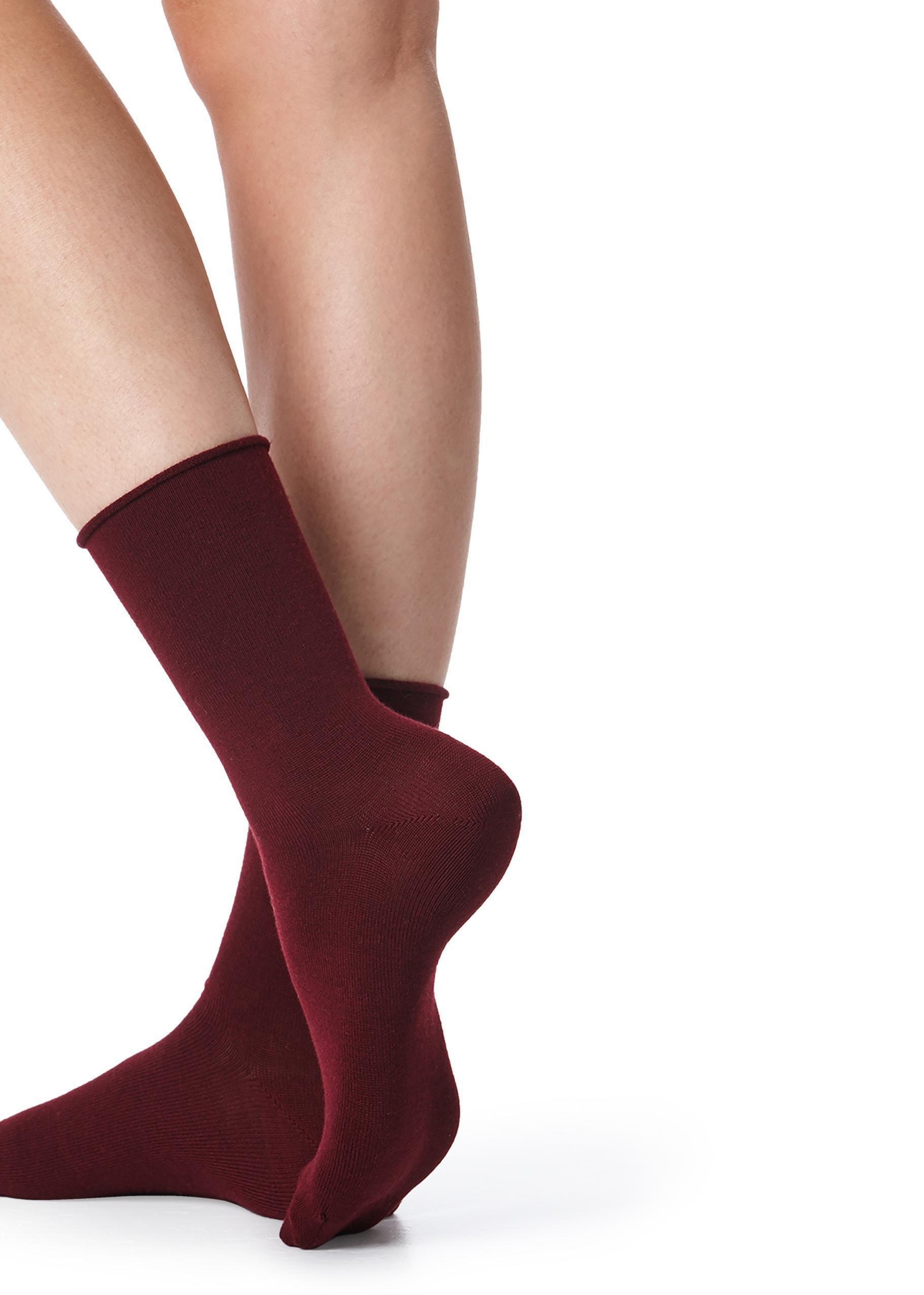 BURGUNDY RED Wool and Cotton Short Socks, 5501_810, large image number 0