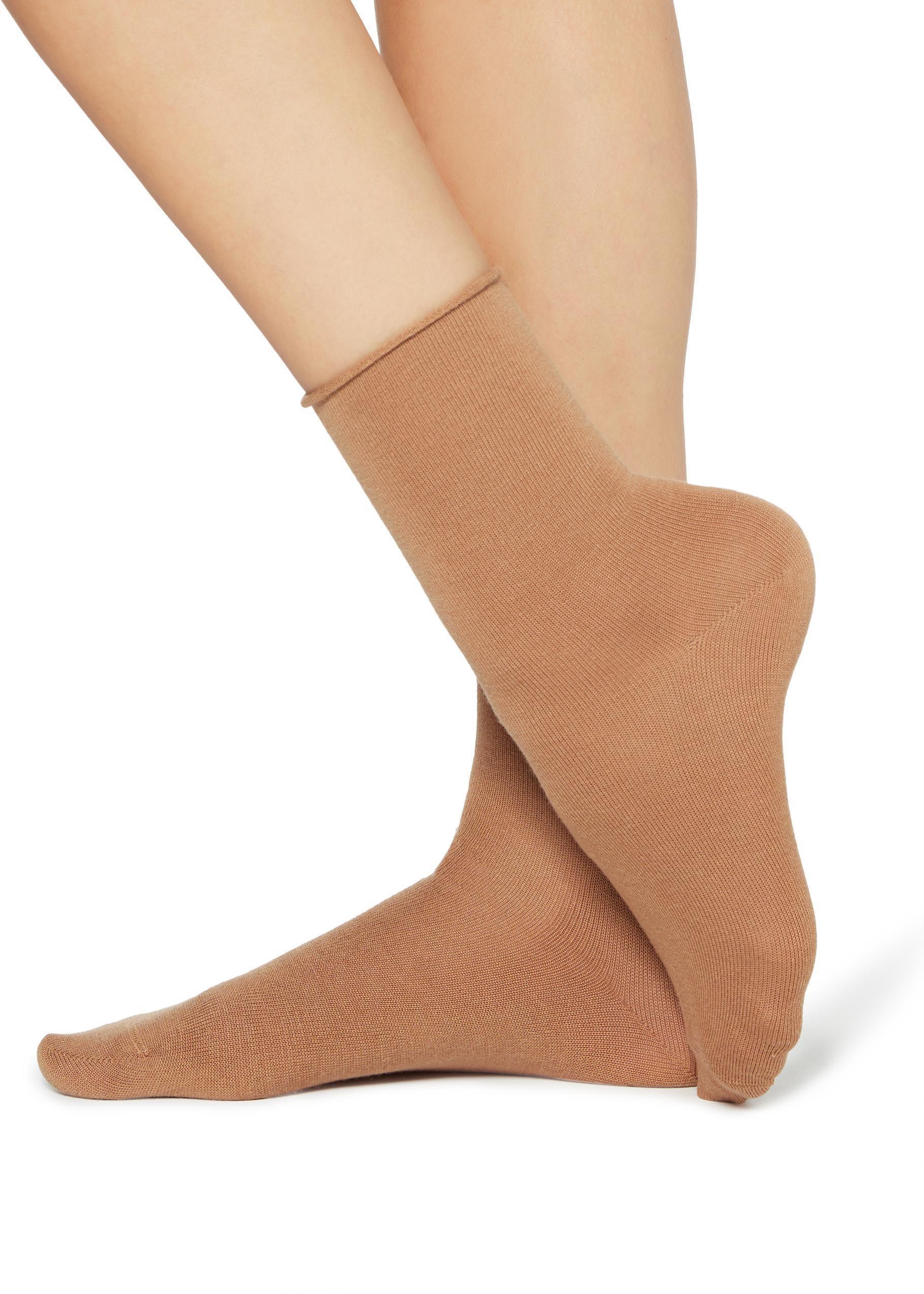 Natural Camel Wool And Cotton Short Socks, Women - One-Size, , large image number 0