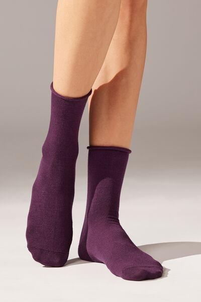 Purple Wool And Cotton Short Socks, , large image number 0