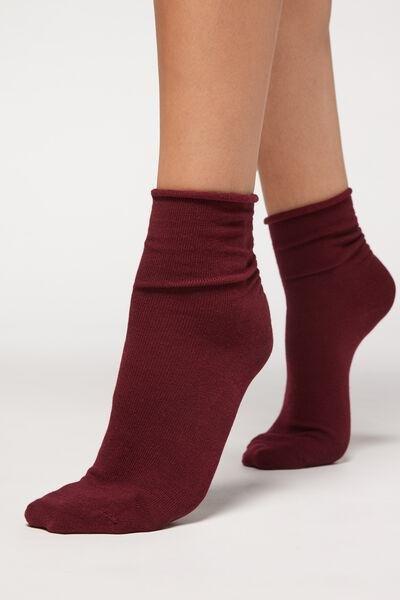 Red Wool And Cotton Short Socks, 5501_958, large image number 0
