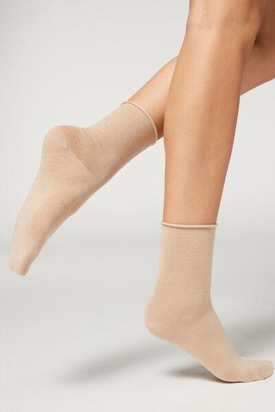 Beige Wool And Cotton Short Socks, 5501_9603, large image number 0