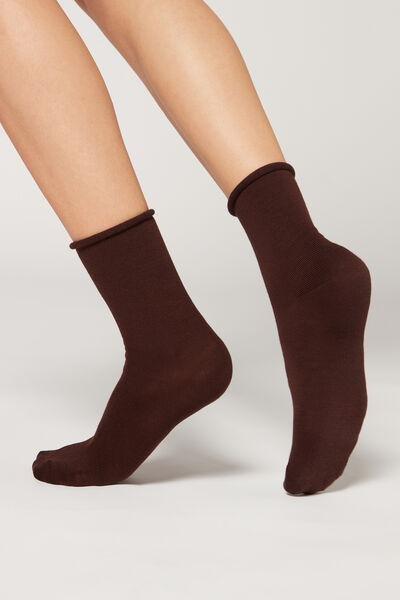 Brown Wool And Cotton Short Socks, 5501_9604, large image number 0