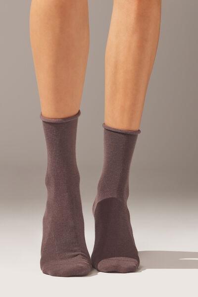 Brown Wool And Cotton Short Socks, 5501_9982, large image number 0