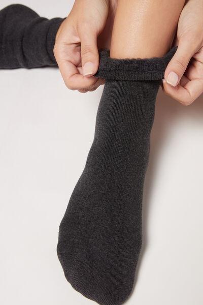 Grey Short Cotton Thermal Socks ,Women, Charcoal Grey Blend, large image number 0
