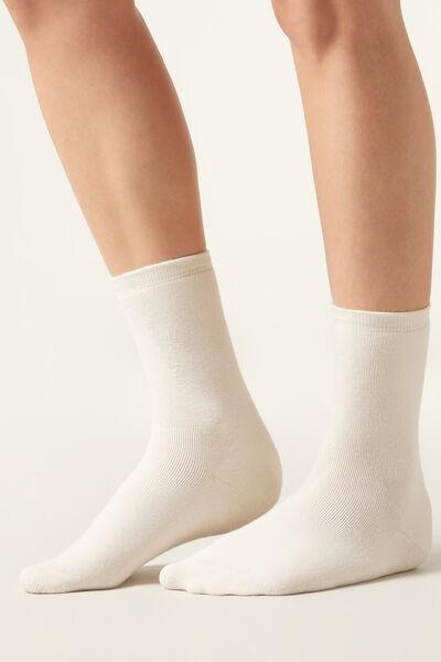 White Short Cotton Thermal Socks, 5501_393D, large image number 0