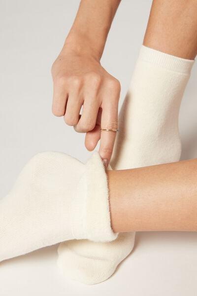 White Short Cotton Thermal Socks, Milk White, large image number 0