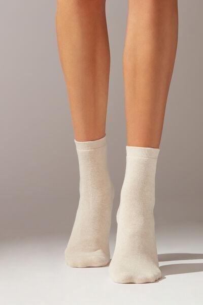 Natural Vanilla Short Cotton Thermal Socks, No Colour, large image number 0