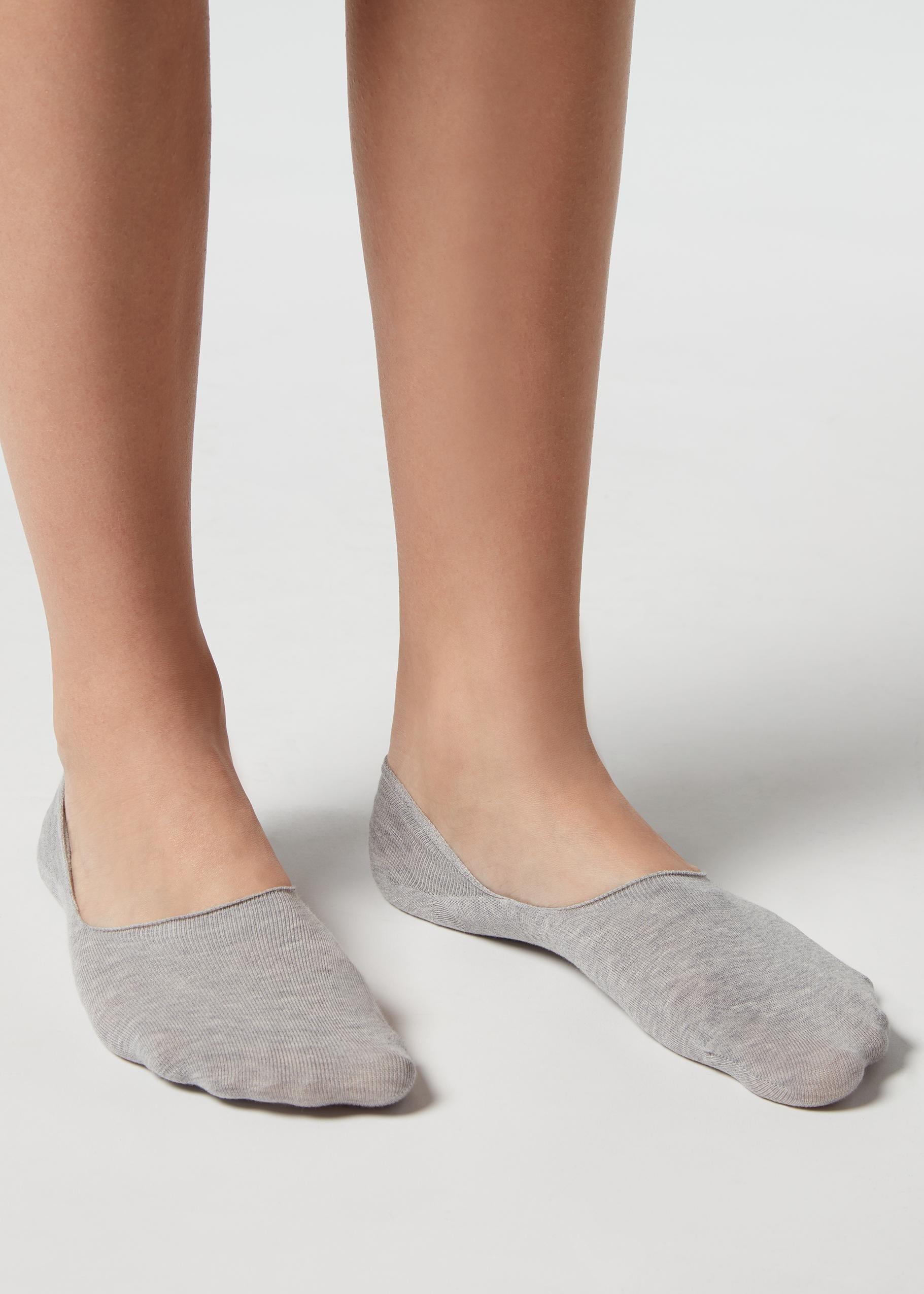Grey Blend Cotton Invisible Socks, Unisex, , large image number 1