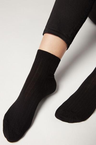 Black Short Ribbed Socks, , large image number 0