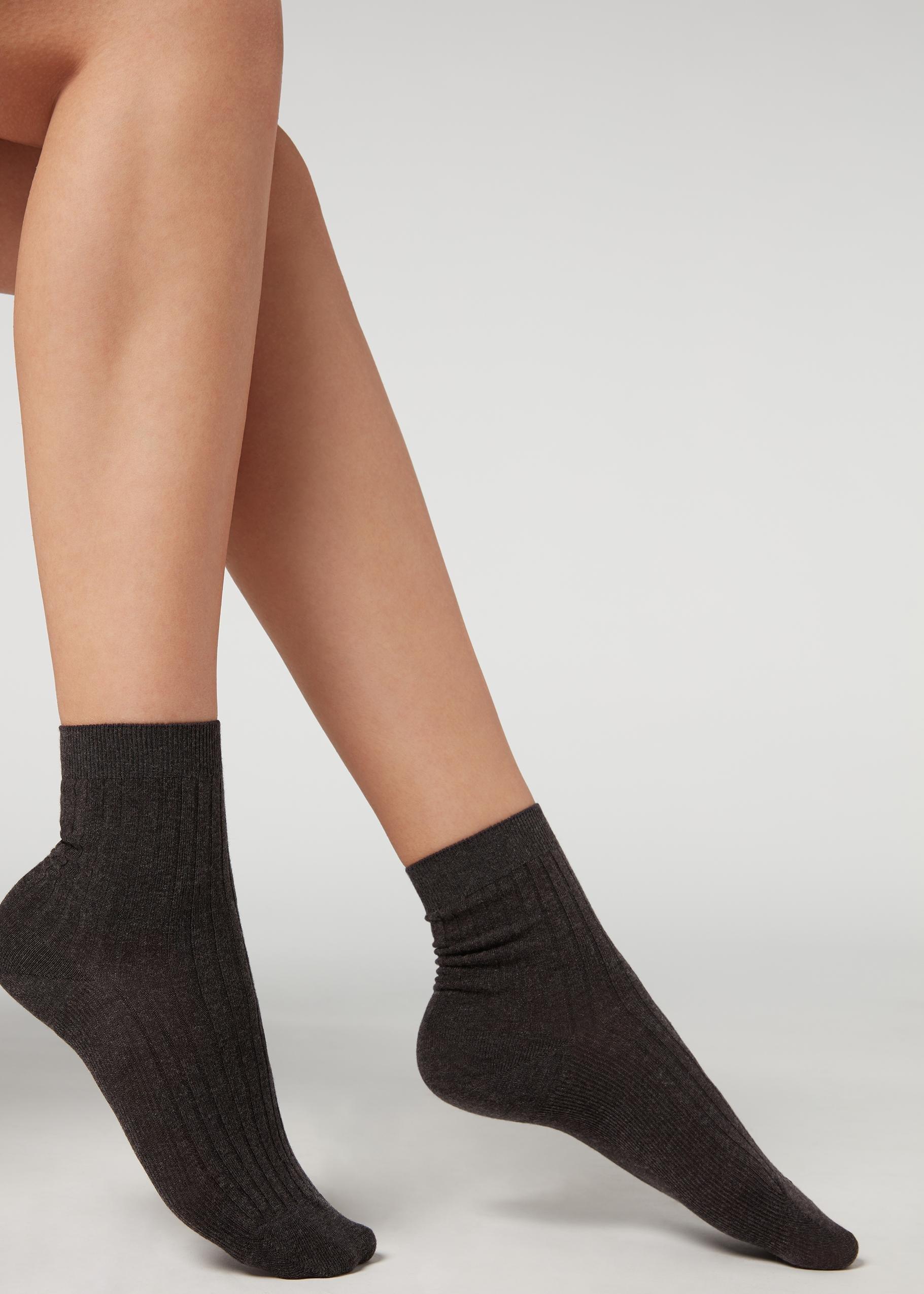 Grey Short Ribbed Socks, , large image number 0