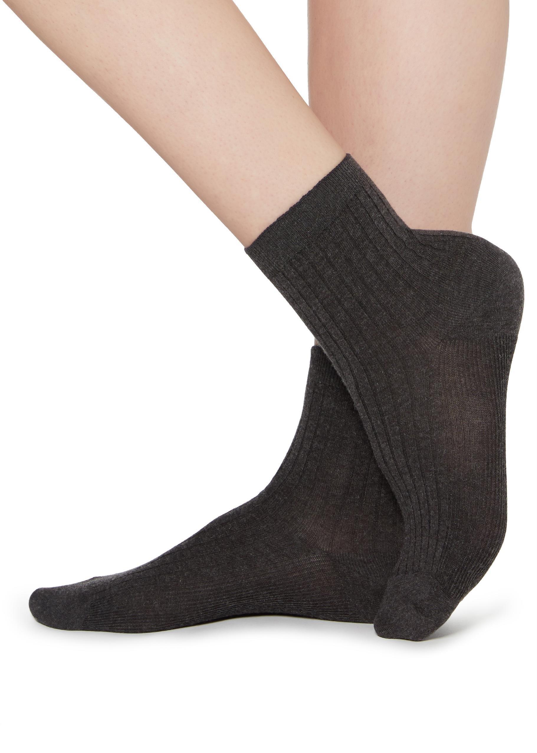 Grey Short Ribbed Socks, Charcoal Grey Blend, large image number 1