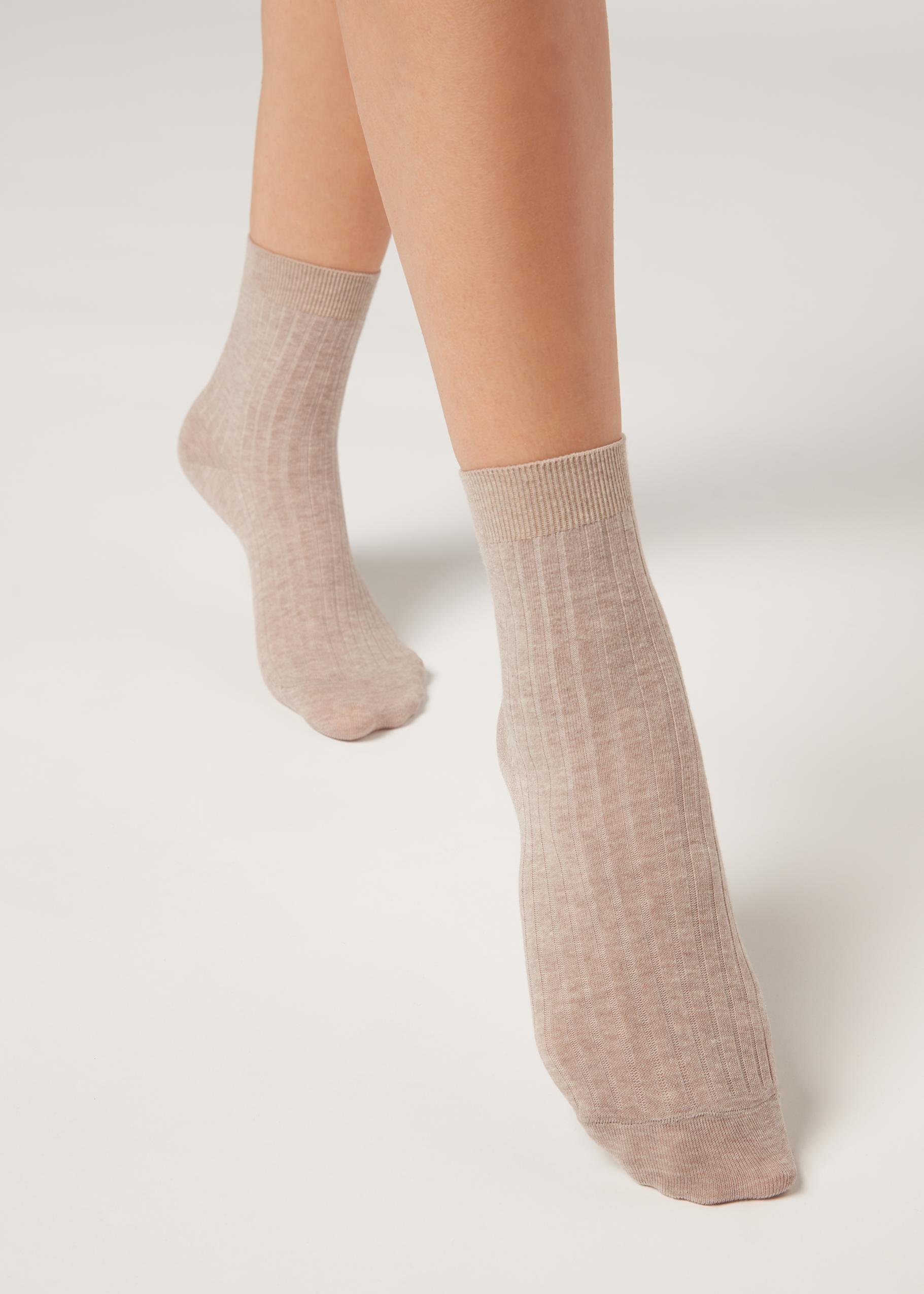 Grey Short Ribbed Socks, Natural Sand Blend, large image number 0
