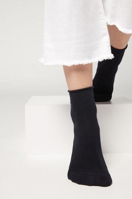 Calzedonia - Blue Light Cotton Socks With Comfort Cuff, Women