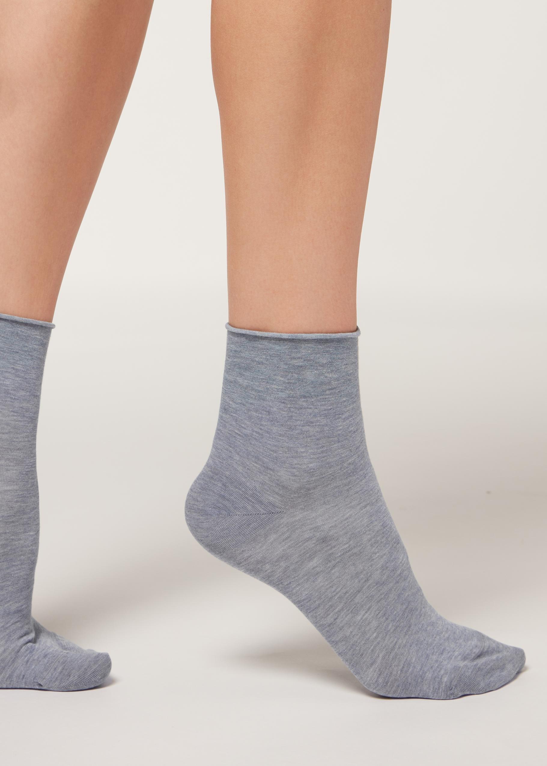 Light Blue/Grey Blend Light Cotton Socks With Comfort Cuff, Women, , large image number 0