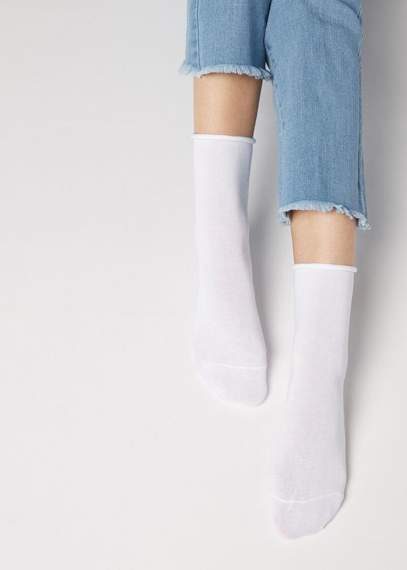 White Non-Elastic Cotton Ankle Socks, , large image number 0