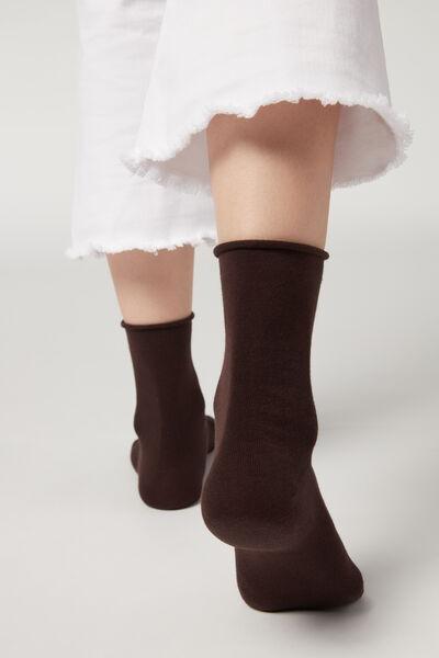 Brown Non-Elastic Cotton Ankle Socks, Brown, large image number 0