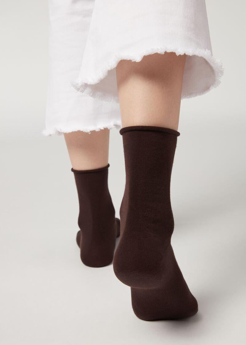 Brown Non-Elastic Cotton Ankle Socks, Brown, large image number 3