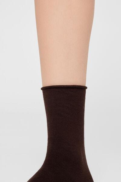 Brown Non-Elastic Cotton Ankle Socks, Brown, large image number 5